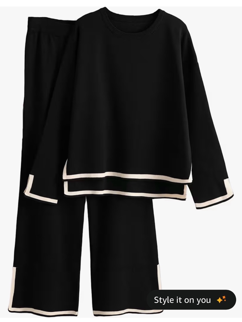 Tanming Women’s 2 piece Outfit long sleeve knit sweater top wide leg pants